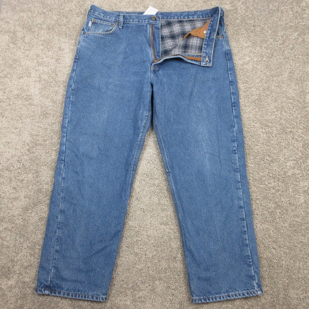 Carhartt Jeans Mens 40x30 Blue Relaxed‎ Fit Flannel Lined Faded Zip Denim Pants